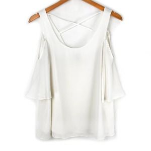 Chelsea28 Blouse White Chiffon Cold Shoulder S